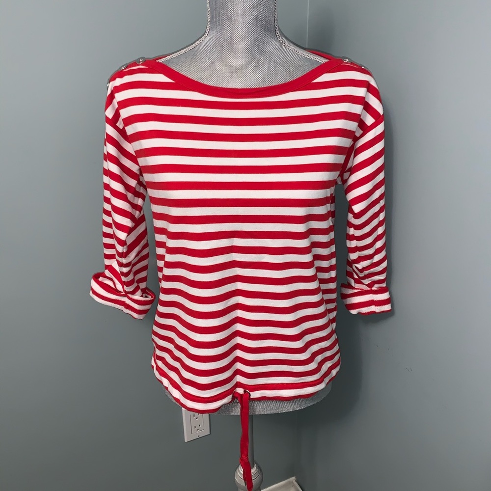 Striped Red and White Boatneck Women’s Top